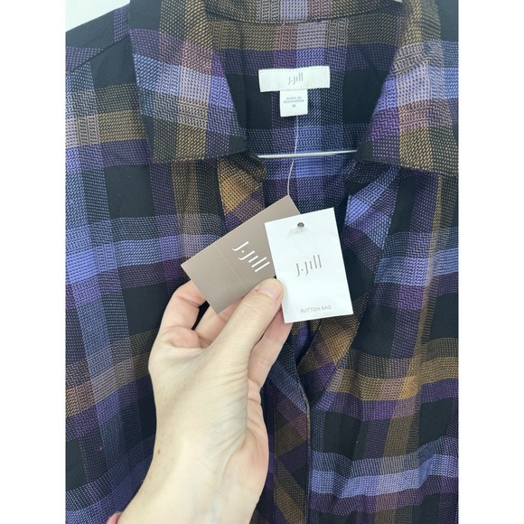 J. Jill Plaid Shirt Dress Women M Purple Long Sleeve NEW NWT Western Cowgirl - Picture 5 of 11